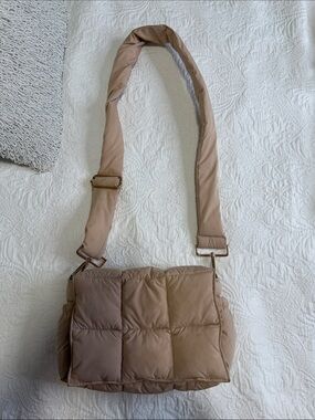 Neutral Beige Quilted Crossbody Bag